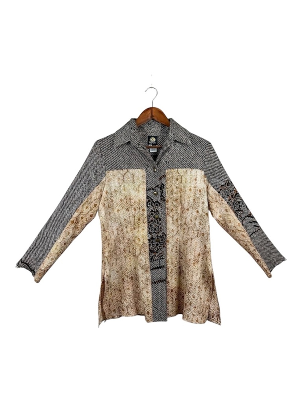 Anne Namba 100% Silk Button Down Top Patchwork Artwear Vintage